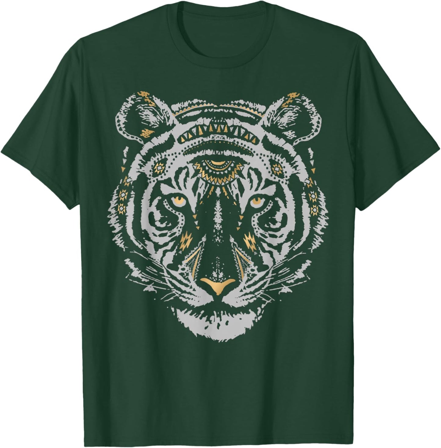 Tribal Tiger Head With Gold Flakes T-Shirt - T-Shirt | Forest