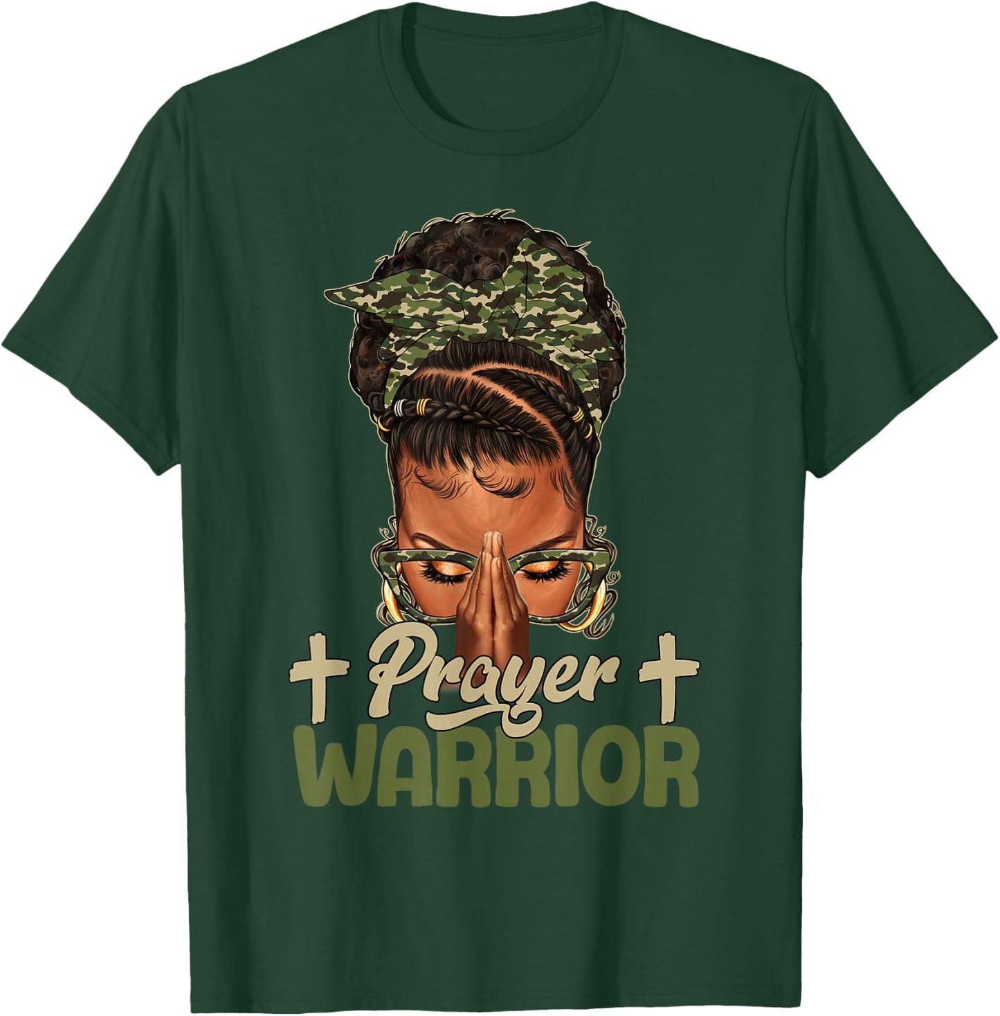 Sayings Prayer Warrior Black Woman Afro Christian Praying T-Shirt - T-Shirt | Forest