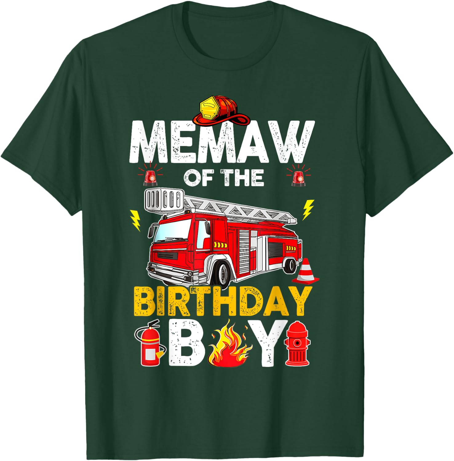Memaw Of The Birthday Boy Fire Truck Firefighter Party T-Shirt - T-Shirt | Forest
