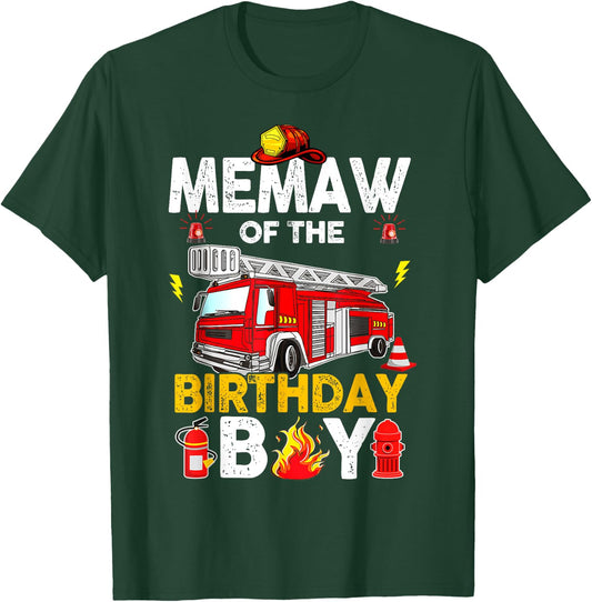 Memaw Of The Birthday Boy Fire Truck Firefighter Party T-Shirt - T-Shirt | Forest