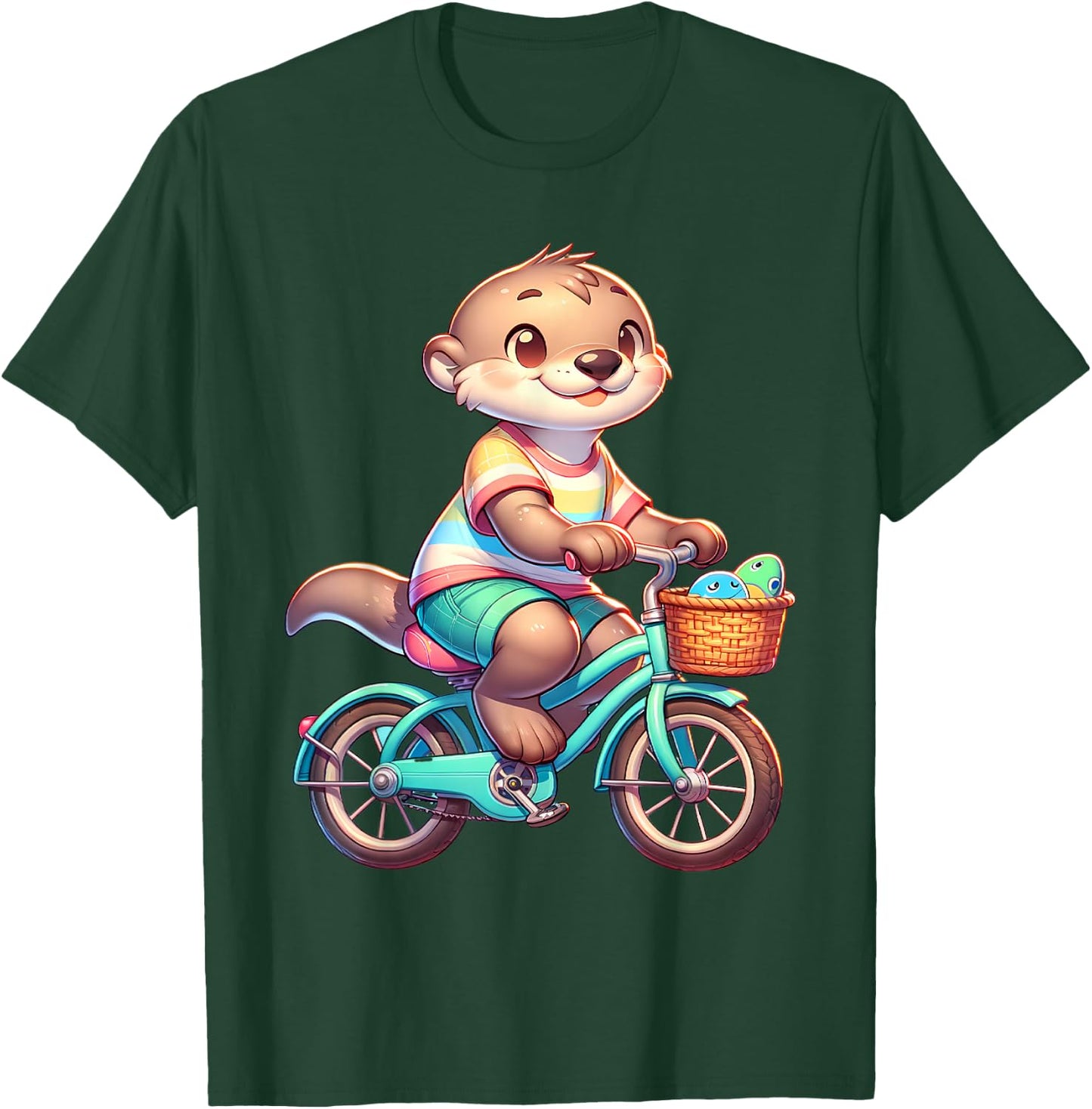 Cute Otter on Bicycle Cycling Animal Men Women Kids T-Shirt - T-Shirt | Forest