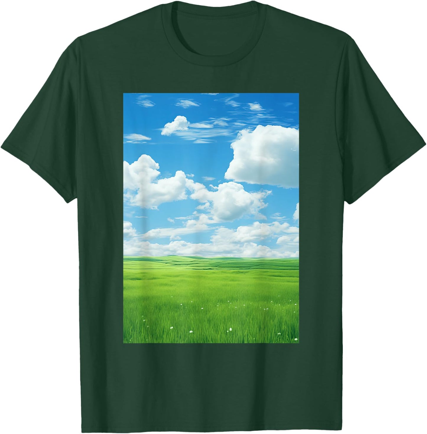 Frutiger Aero: Field Clouds Sky Is Blue T-Shirt - T-Shirt | Forest