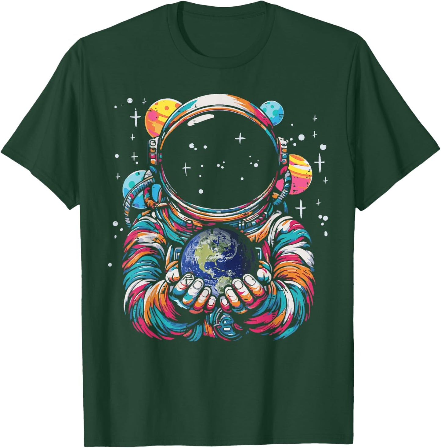 Astronaut Holding Earth Planet Space Galaxy Men Women Kids T-Shirt - T-Shirt | Forest