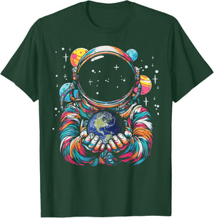 Astronaut Holding Earth Planet Space Galaxy Men Women Kids T-Shirt - T-Shirt | Forest