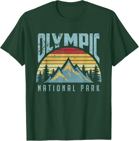 Olympic National Park Washington USA Mountains Retro T Shirt T-Shirt - T-Shirt | Forest