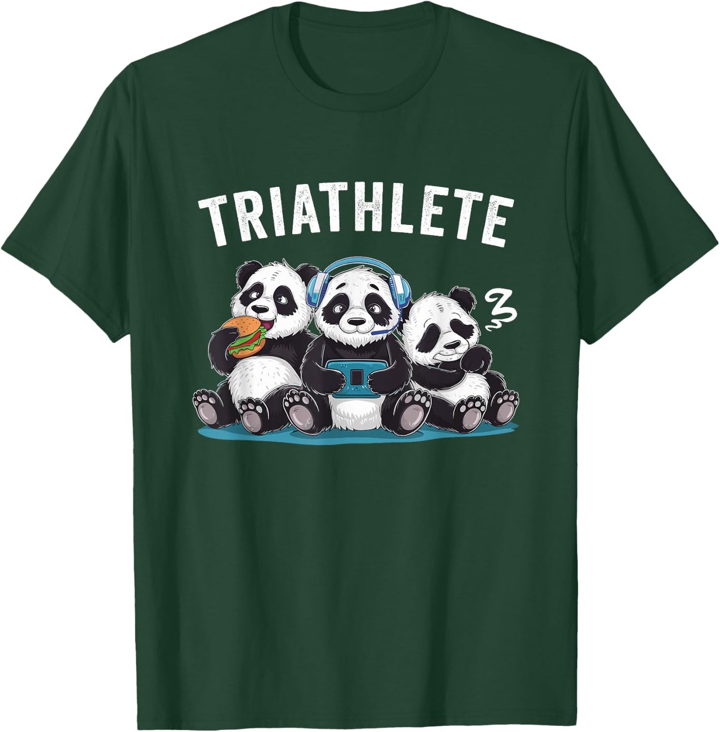 Triathlete Panda Headset Console Nerd Gaming Gadget Gamer T-Shirt - T-Shirt | Forest