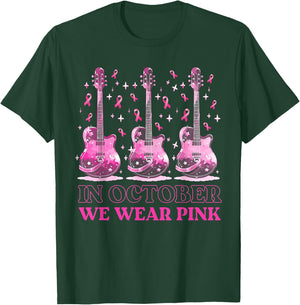 In October We Wear Pink Ribbon Guitar For Breast Cancer T-Shirt - T-Shirt | Forest