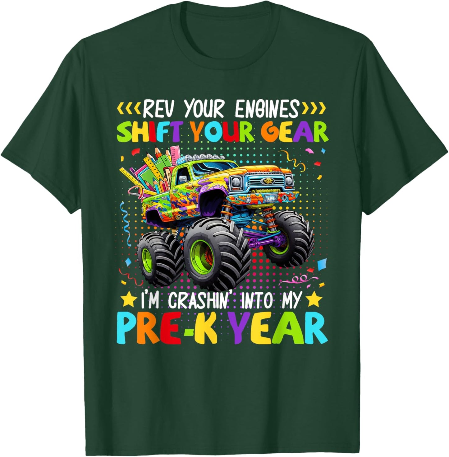 Back to School Pre-K Monster Truck First Day School Boys T-Shirt - T-Shirt | Forest