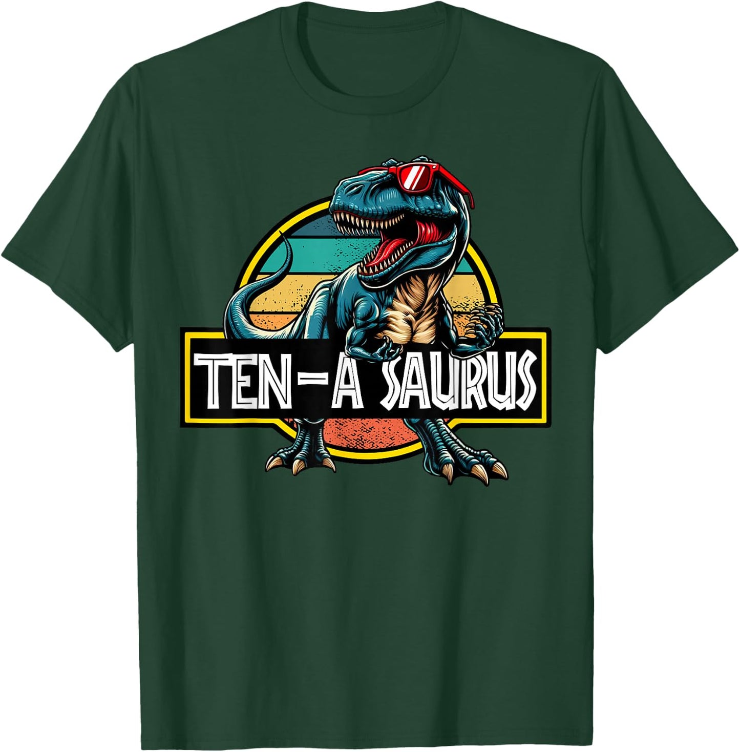 Ten A Saurus T Rex Dinosaur Birthday Party 10 Year Old T-Shirt - T-Shirt | Forest