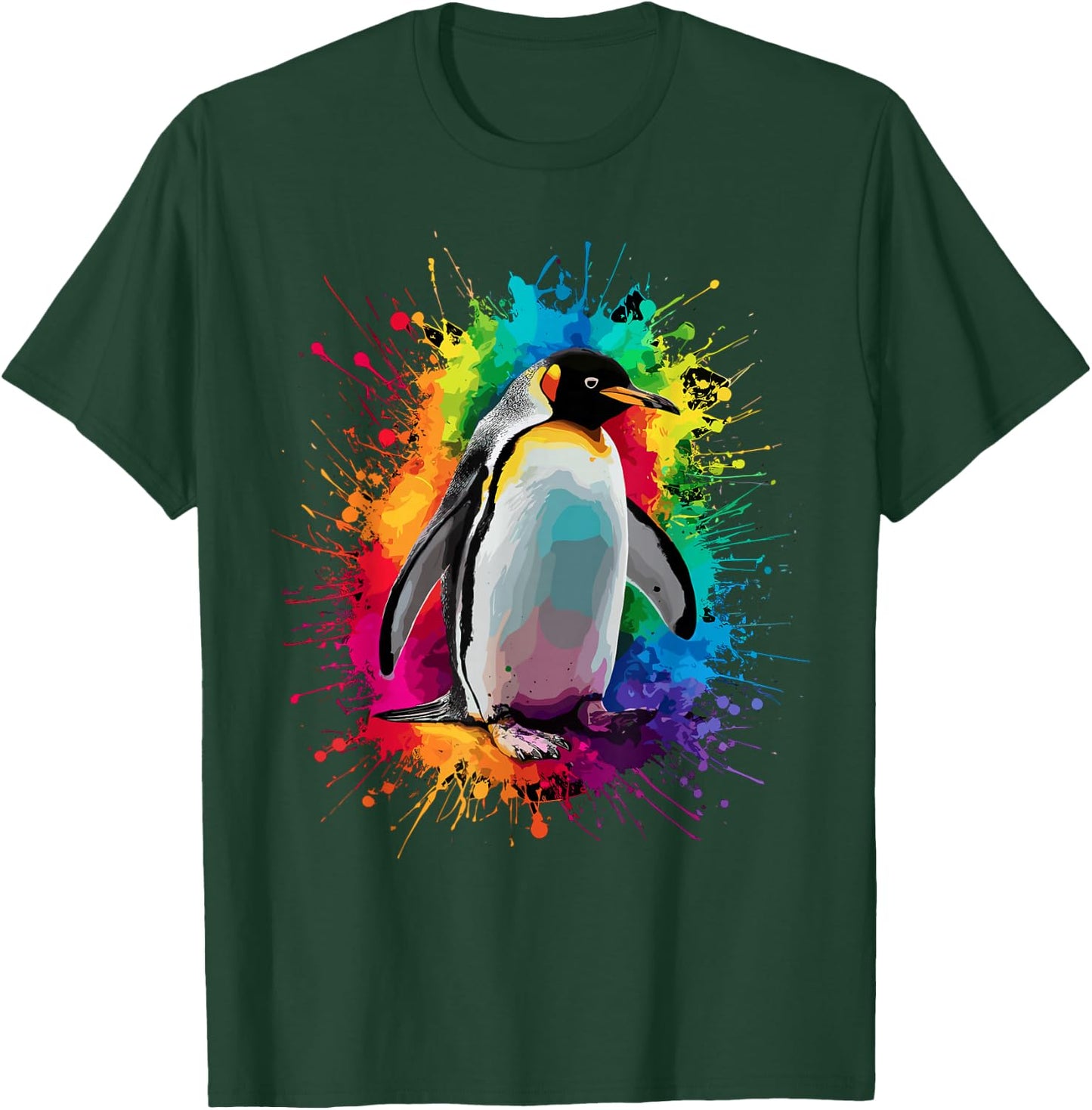 Colorful Paint Splash Penguin Animal Art Graphic T-Shirt - T-Shirt | Forest