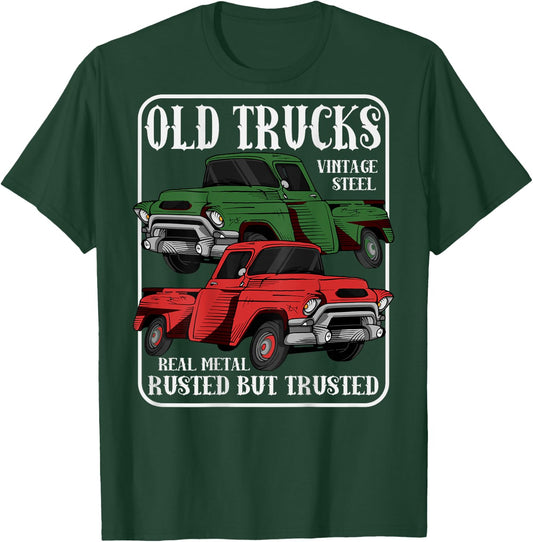 Rusted Old Vintage Pick Up Trucks (Print On Back) T-Shirt - T-Shirt | Forest