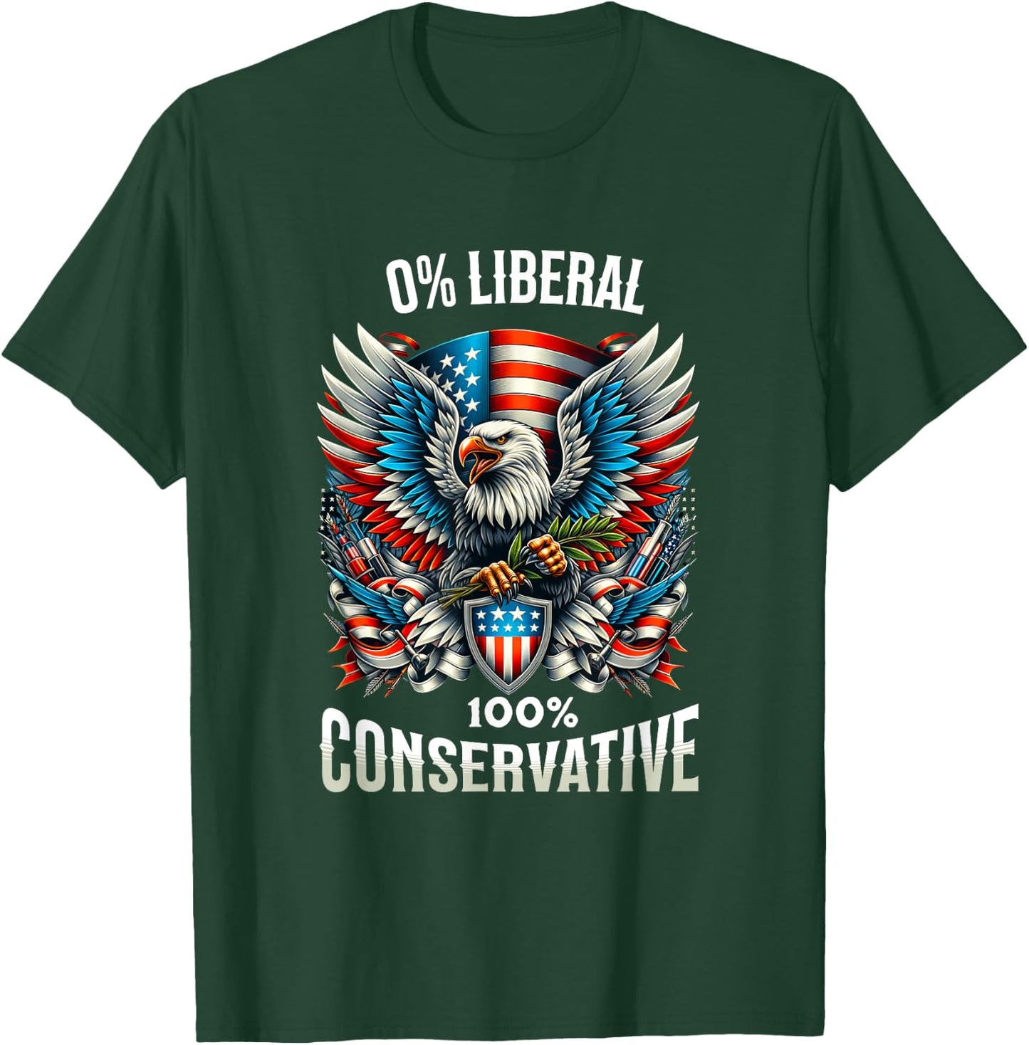 Patriotic Trump 0% Liberal 100% Conservative Eagle Graphic T-Shirt - T-Shirt | Forest