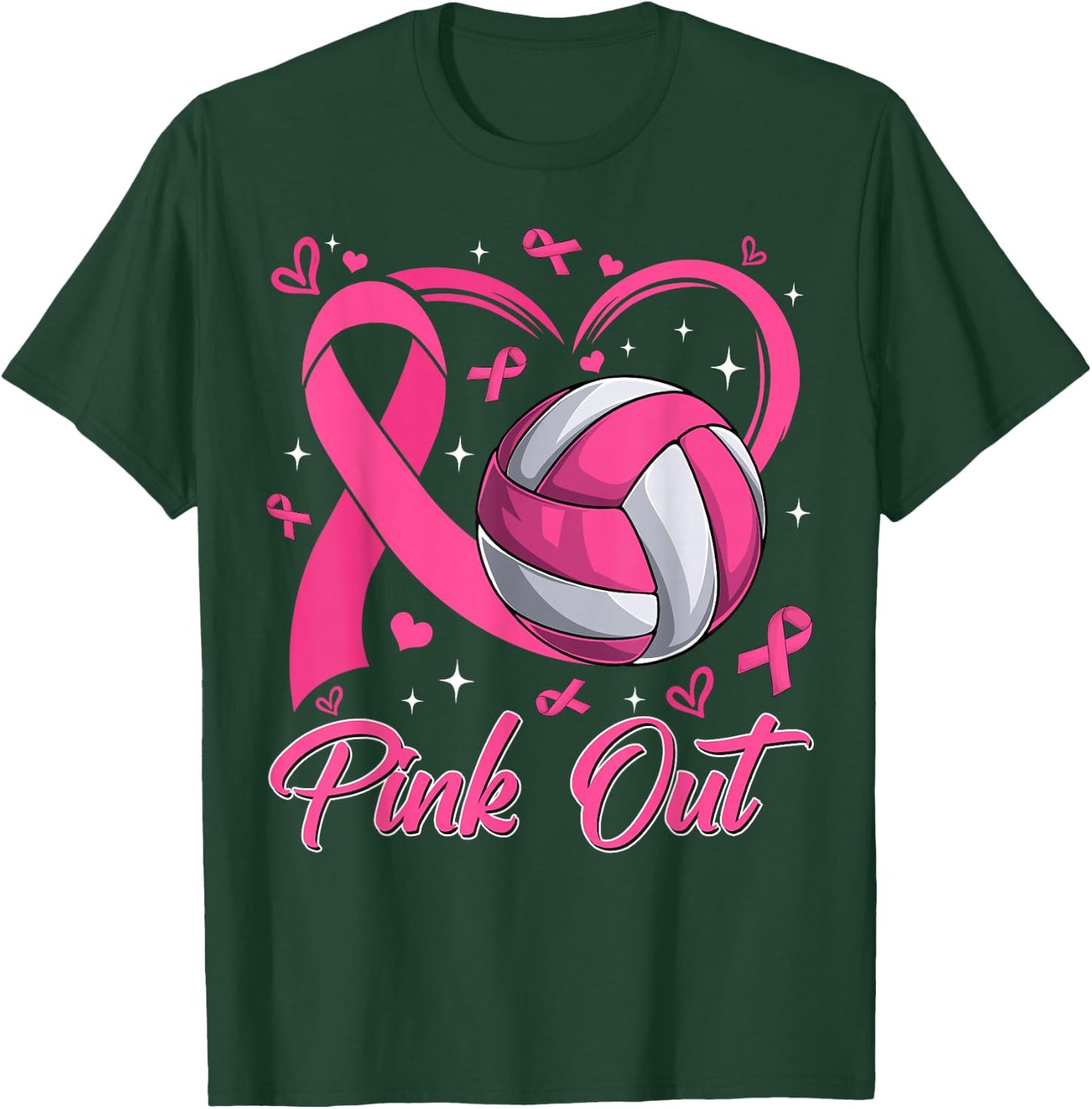 Pink Out Breast Cancer Awareness Day Volleyball Pink Ribbon T-Shirt - T-Shirt | Forest