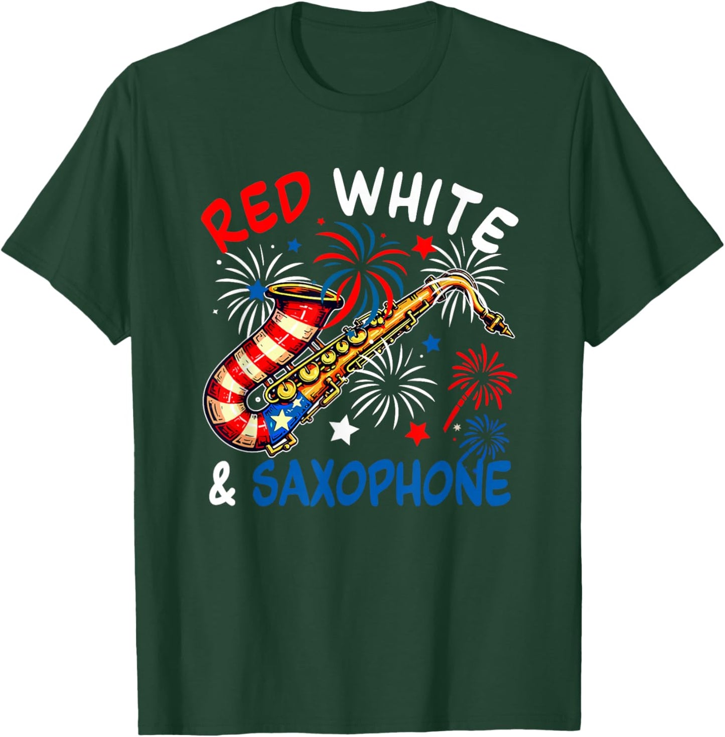 Red White And Saxophone 4th Of July US Flag Instrumentalist T-Shirt - T-Shirt | Forest