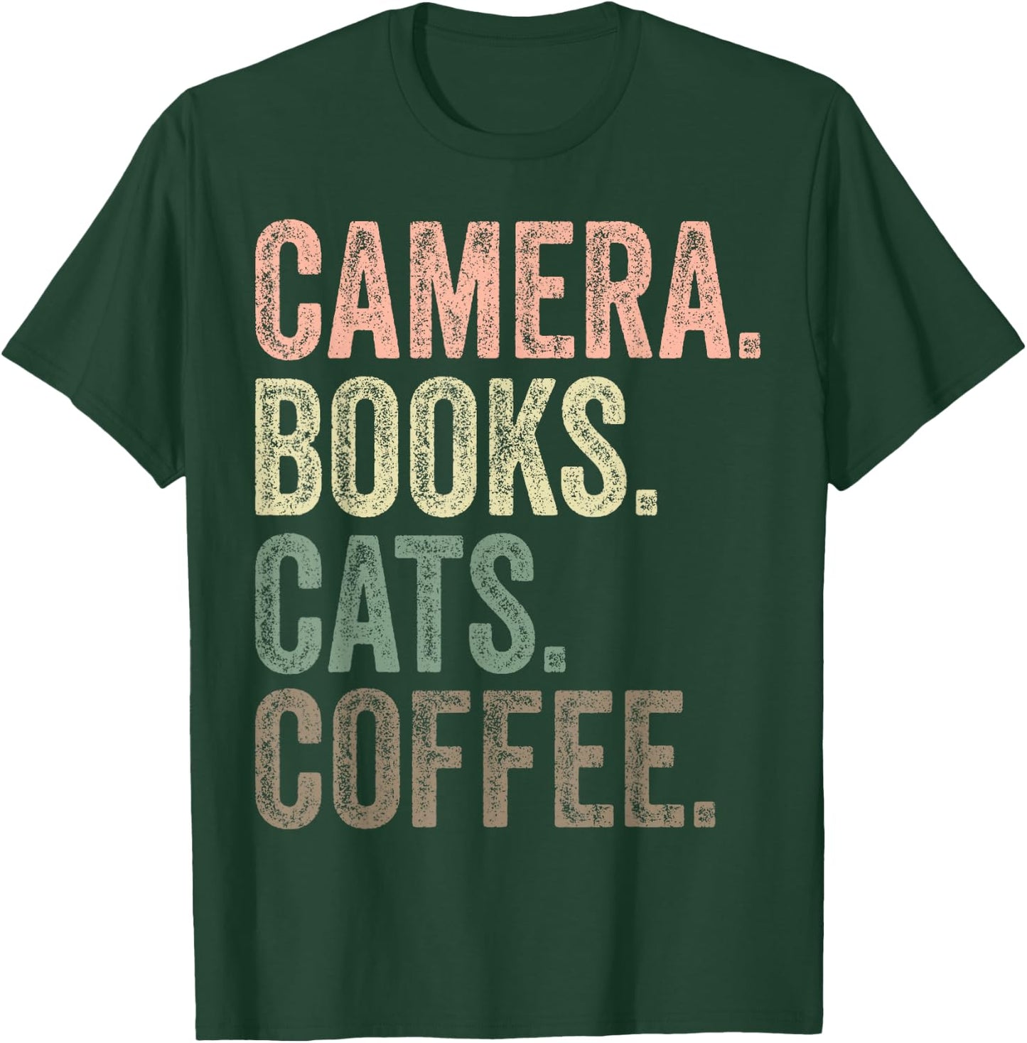 Camera Books Cats and Coffee Lover Photography Men Women T-Shirt - T-Shirt | Forest
