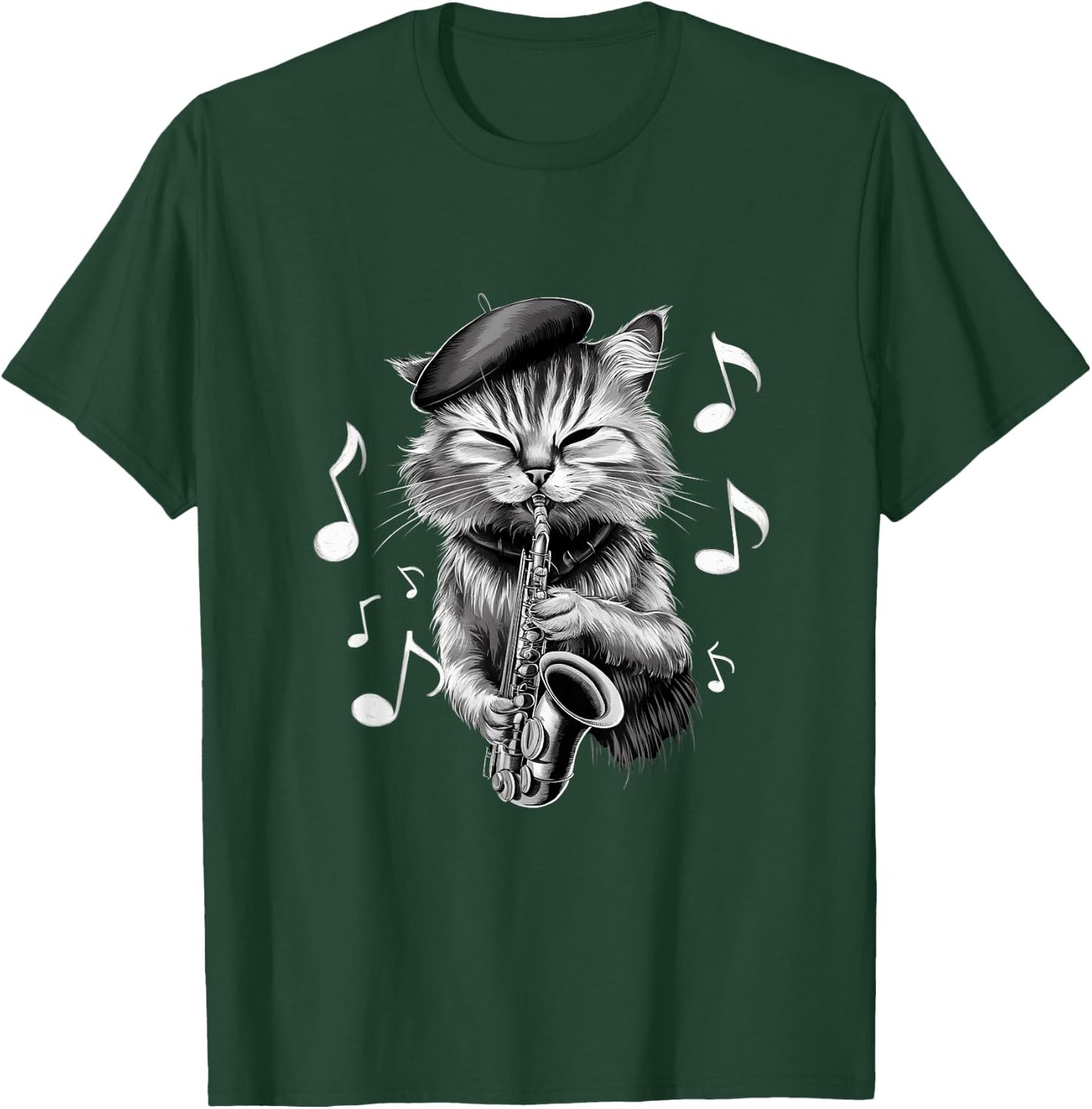 Cool Jazz Cat Playing Saxophone Cartoon Art Women T-Shirt - T-Shirt | Forest