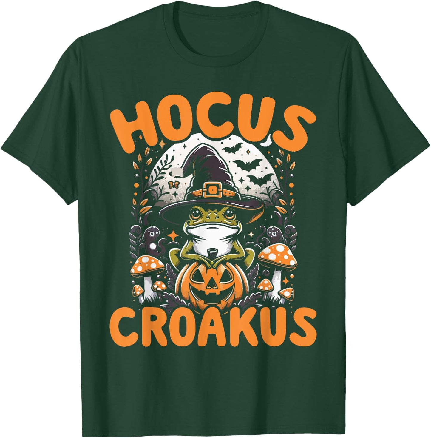 Halloween Frog Witch Pun Hocus Croakus Toad Lover Costume T-Shirt - T-Shirt | Forest