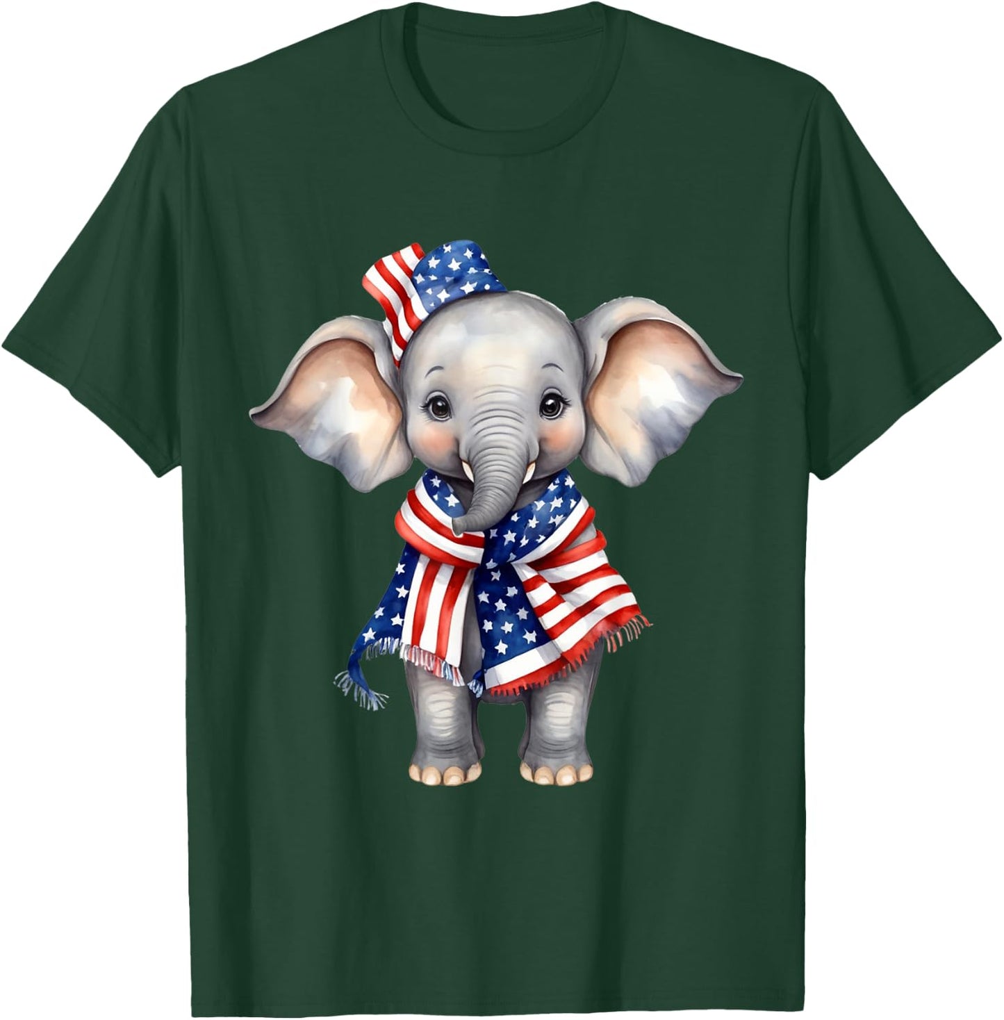 Elephant 4th of July American Flag Elephant Animal Patriotic T-Shirt - T-Shirt | Forest