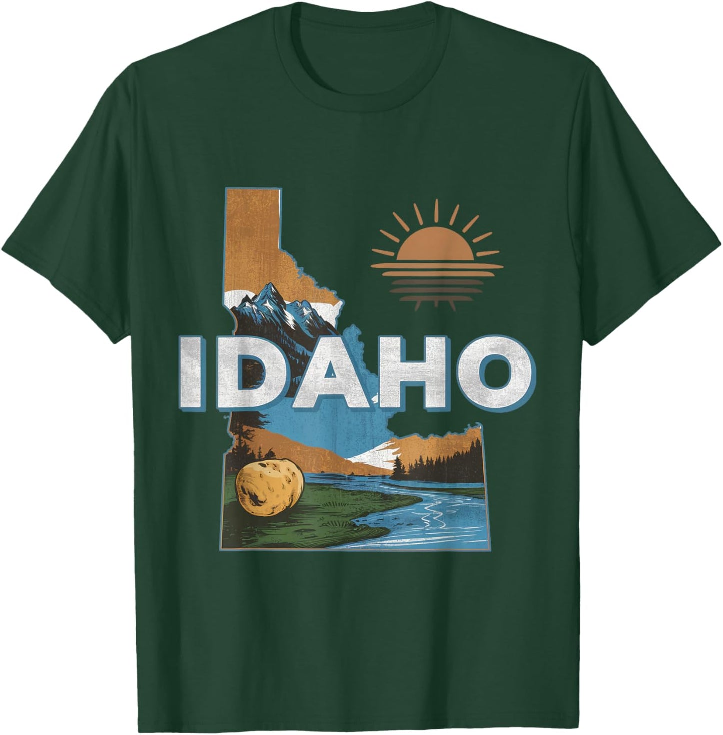 Idaho USA State Potato Mountains Scenic River Souvenir T-Shirt - T-Shirt | Forest