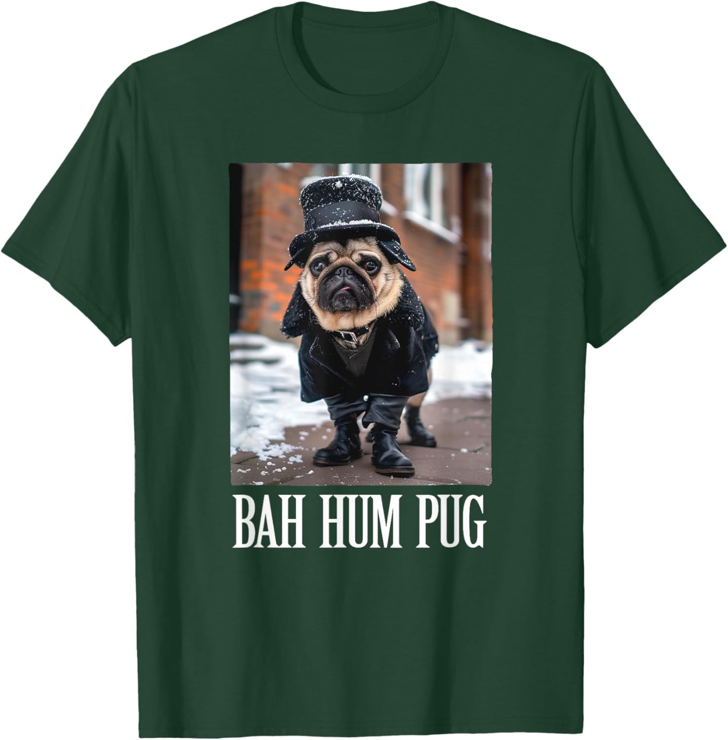 Funny Dog Bah Hum Pug Christmas Pet Holiday Photo Humbug Bug Men Women Girls Kids T-Shirt - T-Shirt | Forest