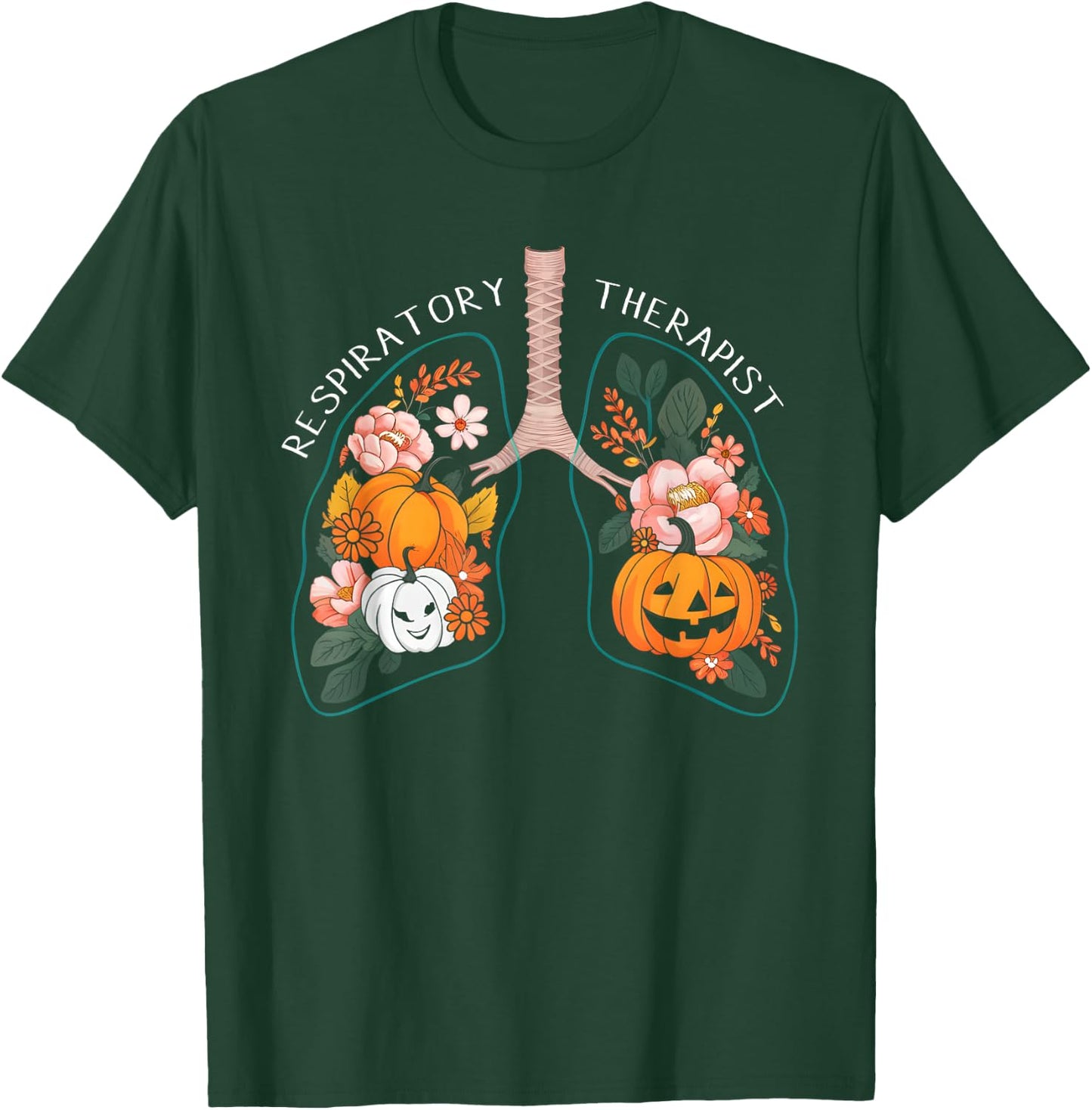 Respiratory Therapist RT Lung Floral Pumpkin Halloween T-Shirt - T-Shirt | Forest