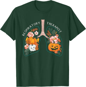 Respiratory Therapist RT Lung Floral Pumpkin Halloween T-Shirt - T-Shirt | Forest