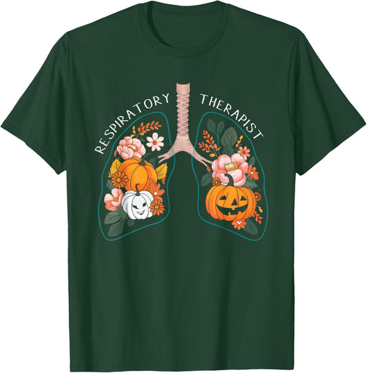 Respiratory Therapist RT Lung Floral Pumpkin Halloween T-Shirt - T-Shirt | Forest
