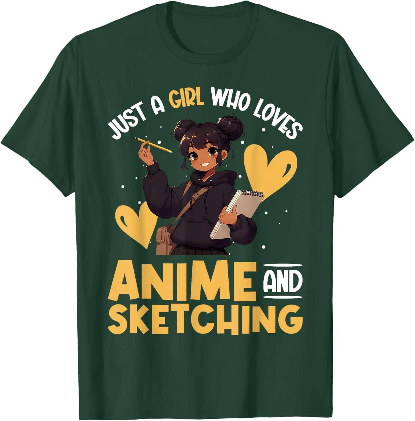 Just A Girl Who Loves Anime And Sketching Afro Anime Merch T-Shirt - T-Shirt | Forest