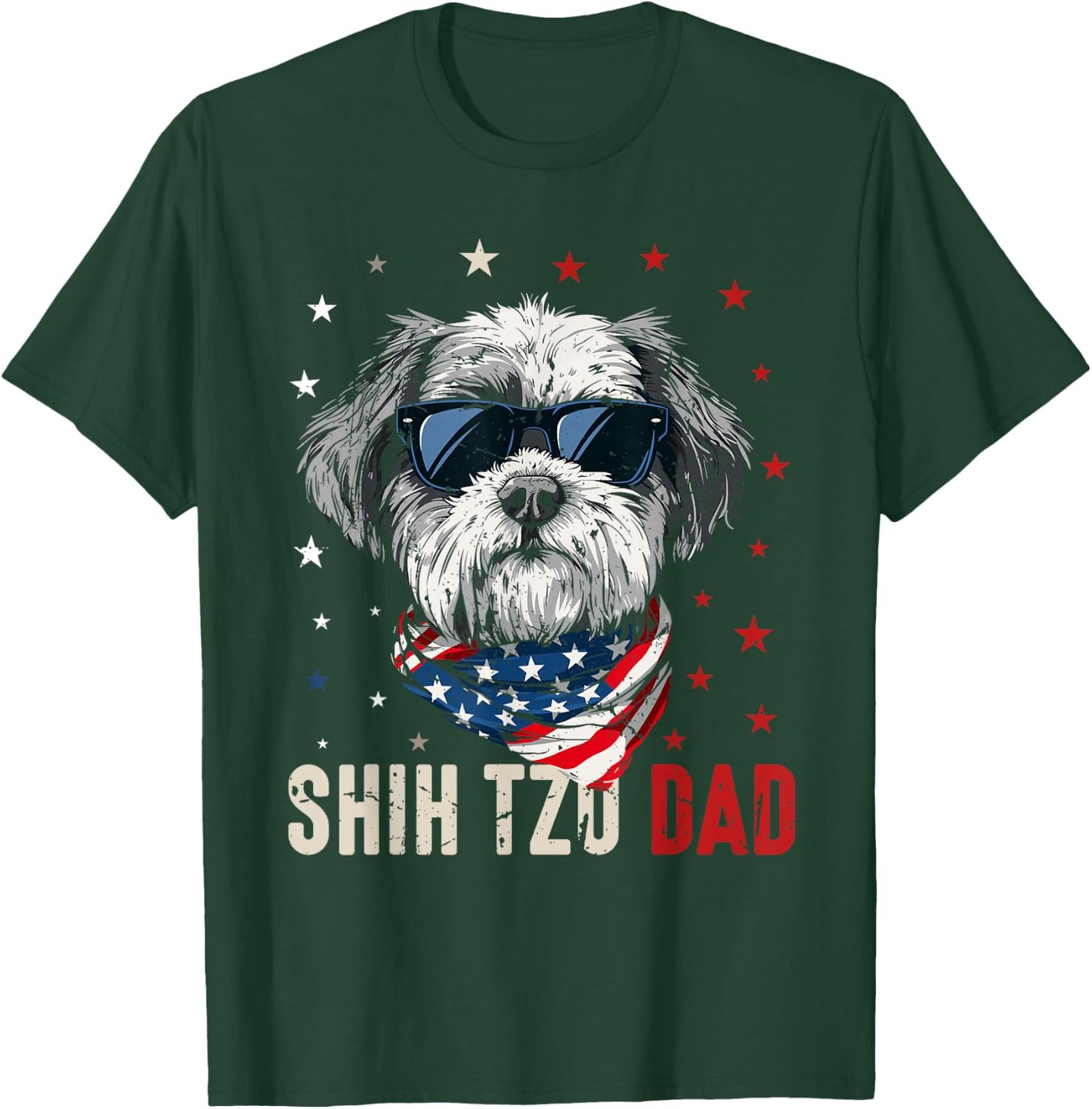 Funny Shih Tzu Dad Usa Stars 4th Of July Fathers Day T-Shirt - T-Shirt | Forest