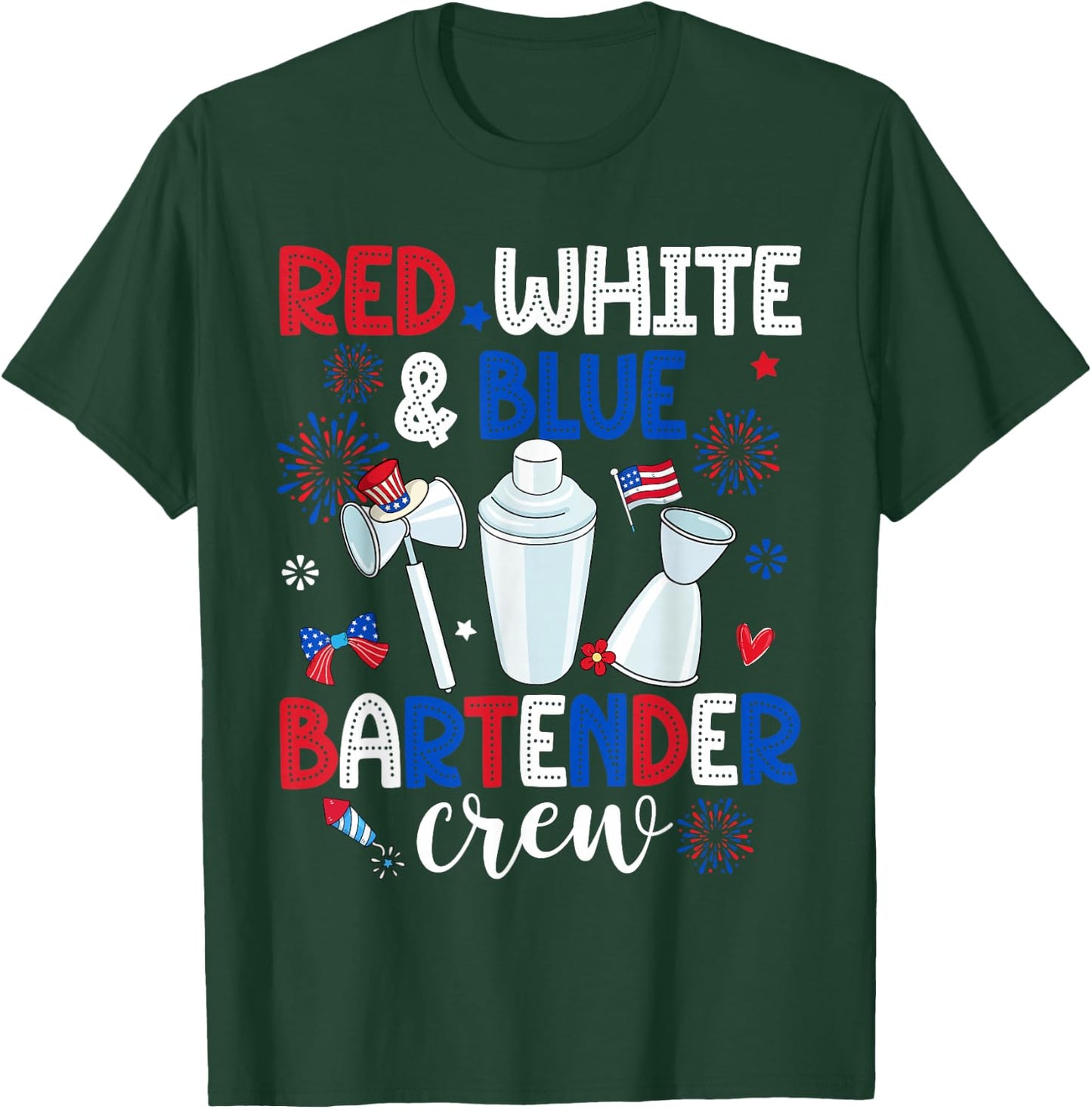 Red White & Blue Bartender Crew Happy 4th Of July T-Shirt - T-Shirt | Forest