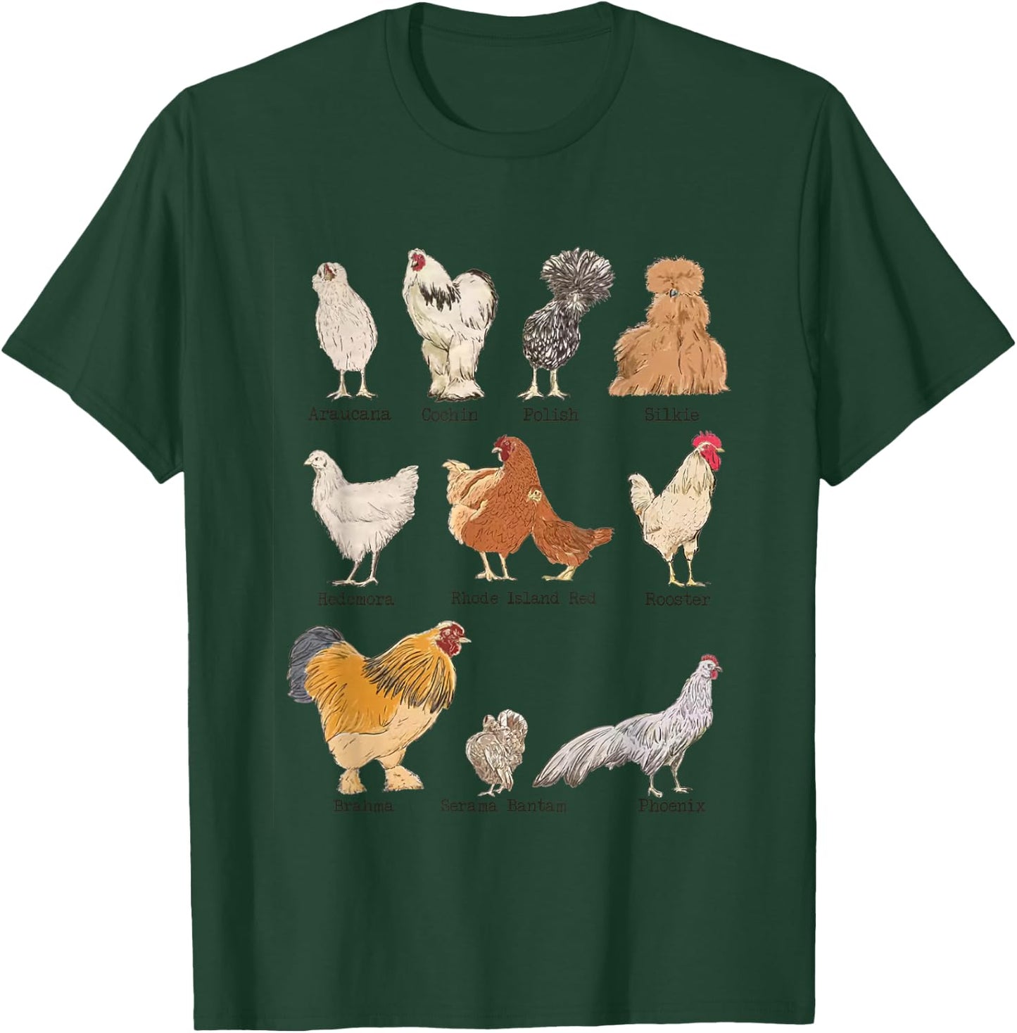Vintage Chicken Breeds Farm Animals Day Support Local Farmer T-Shirt - T-Shirt | Forest