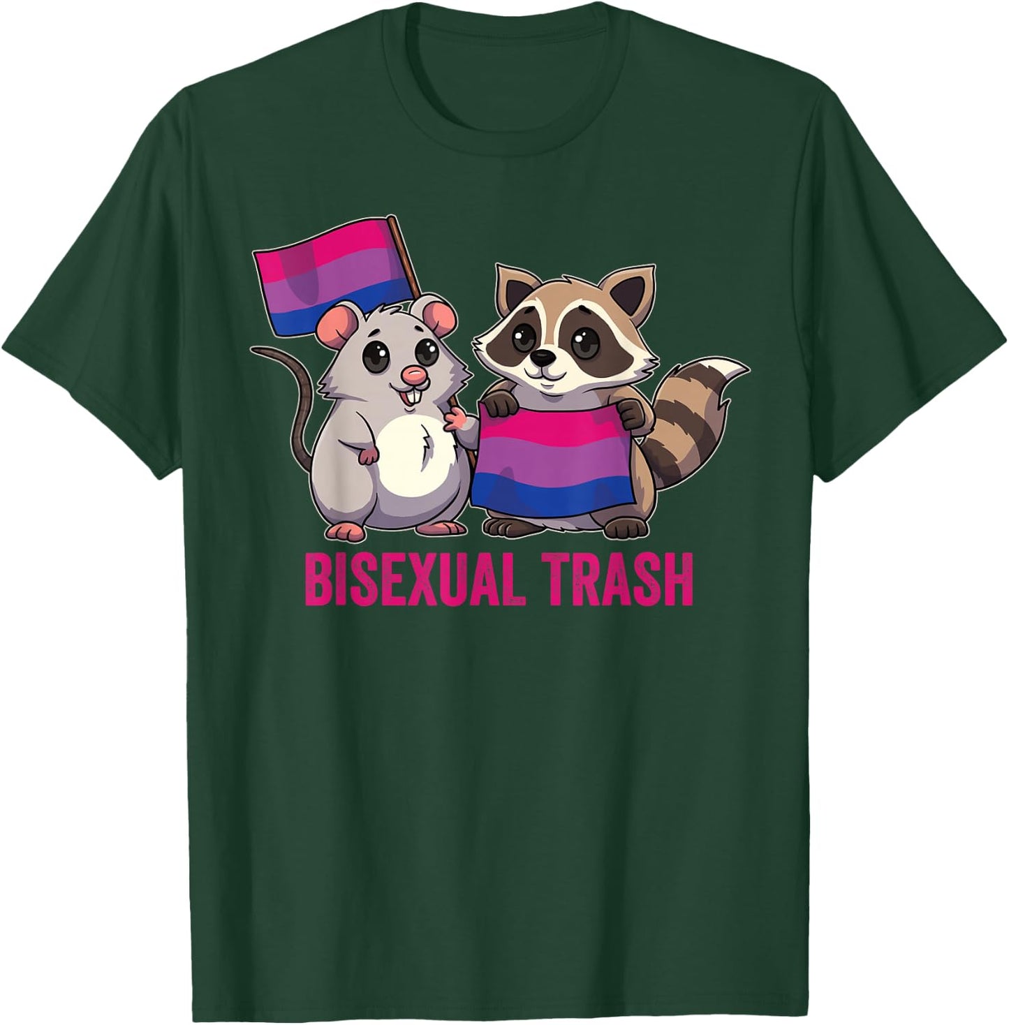 Bisexual Trash Panda Raccoon Possum Bi Flag Color LGBT Pride T-Shirt - T-Shirt | Forest
