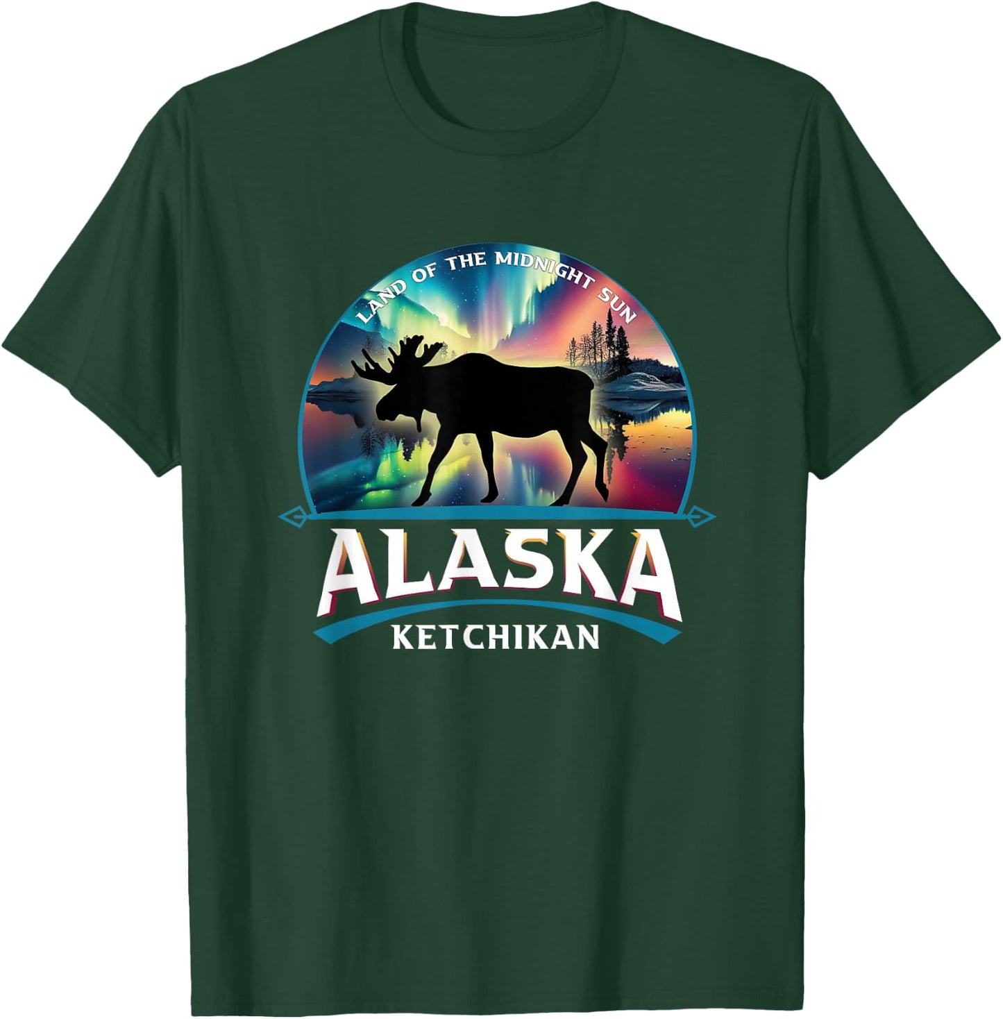 Ketchikan Alaska Aurora Borealis Moose Souvenir T-Shirt - T-Shirt | Forest