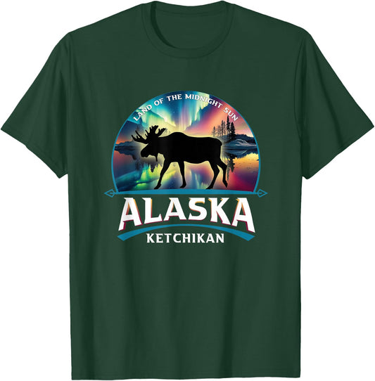 Ketchikan Alaska Aurora Borealis Moose Souvenir T-Shirt - T-Shirt | Forest