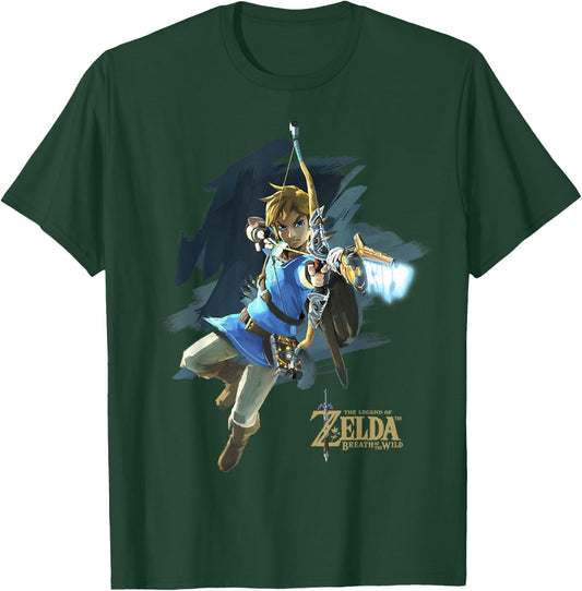 Zelda Breath of The Wild Link Jump Bow Shot Graphic T-Shirt - T-Shirt | Forest