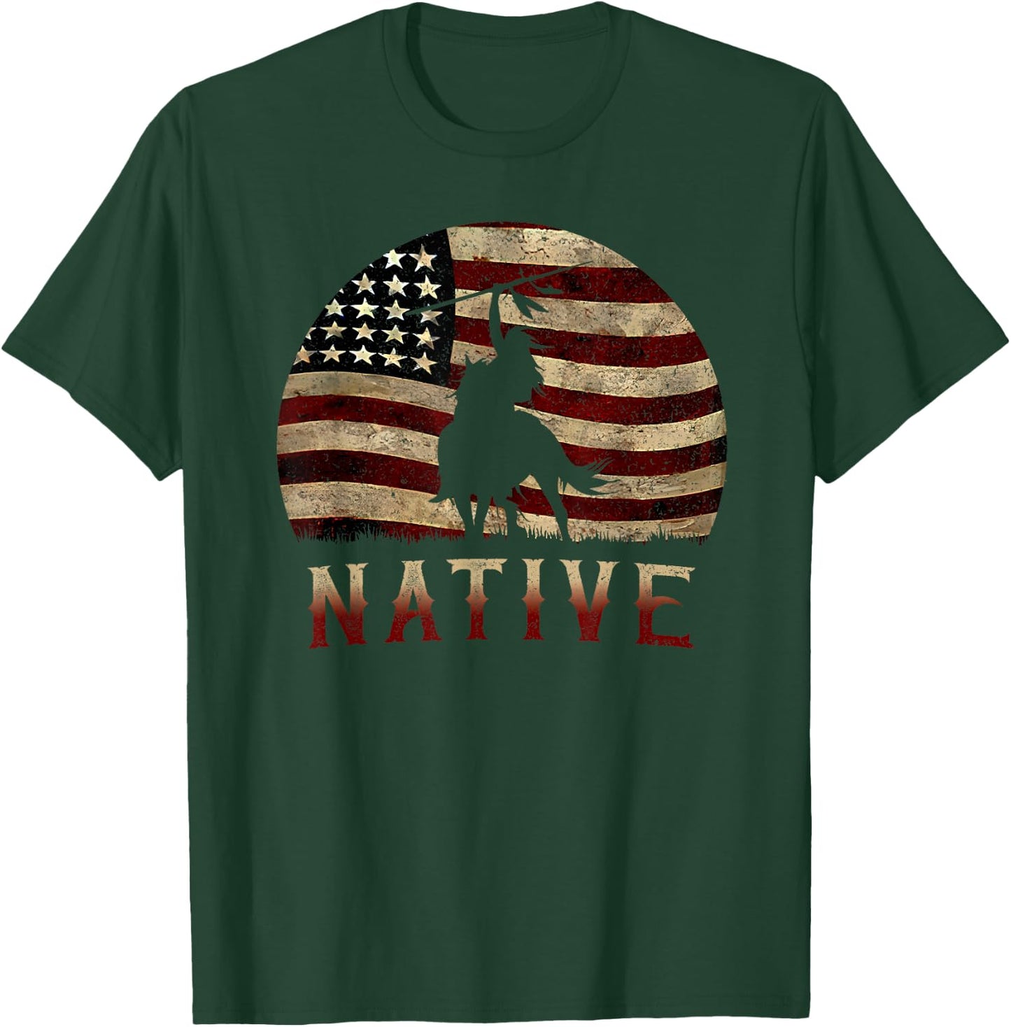 Native USA Vintage American Flag T-Shirt - T-Shirt | Forest