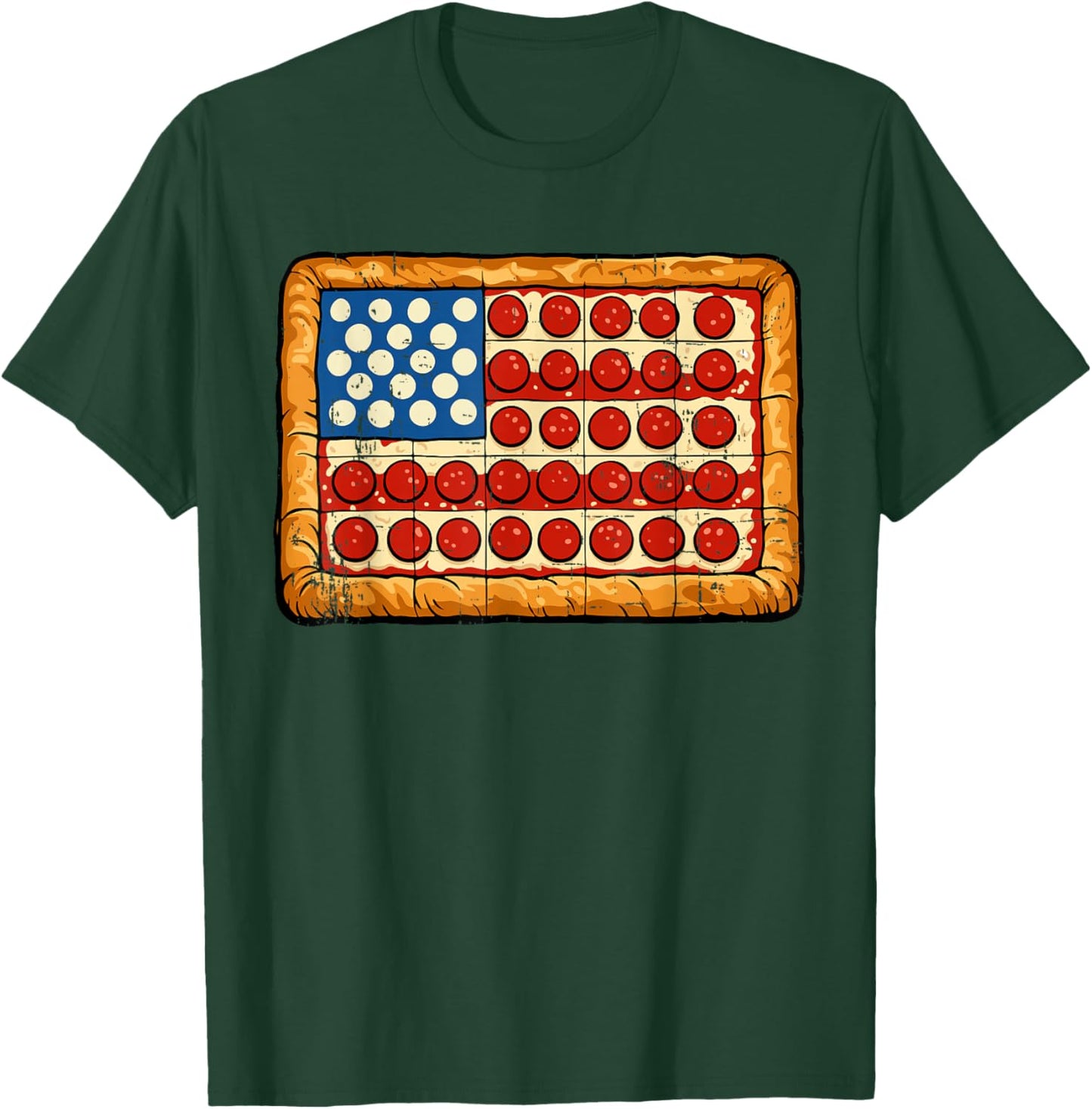 Funny 4th July Pizza USA Flag Patriotic Food Men Women Kids T-Shirt - T-Shirt | Forest