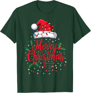 Merry Christmas Lights Red Santa Hat Xmas Family Men Women T-Shirt - T-Shirt | Forest