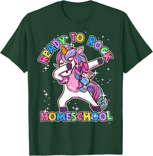 Homeschool Unicorn First Day Of School Outfit Girls T-Shirt - T-Shirt | Forest