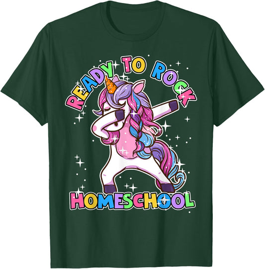 Homeschool Unicorn First Day Of School Outfit Girls T-Shirt - T-Shirt | Forest