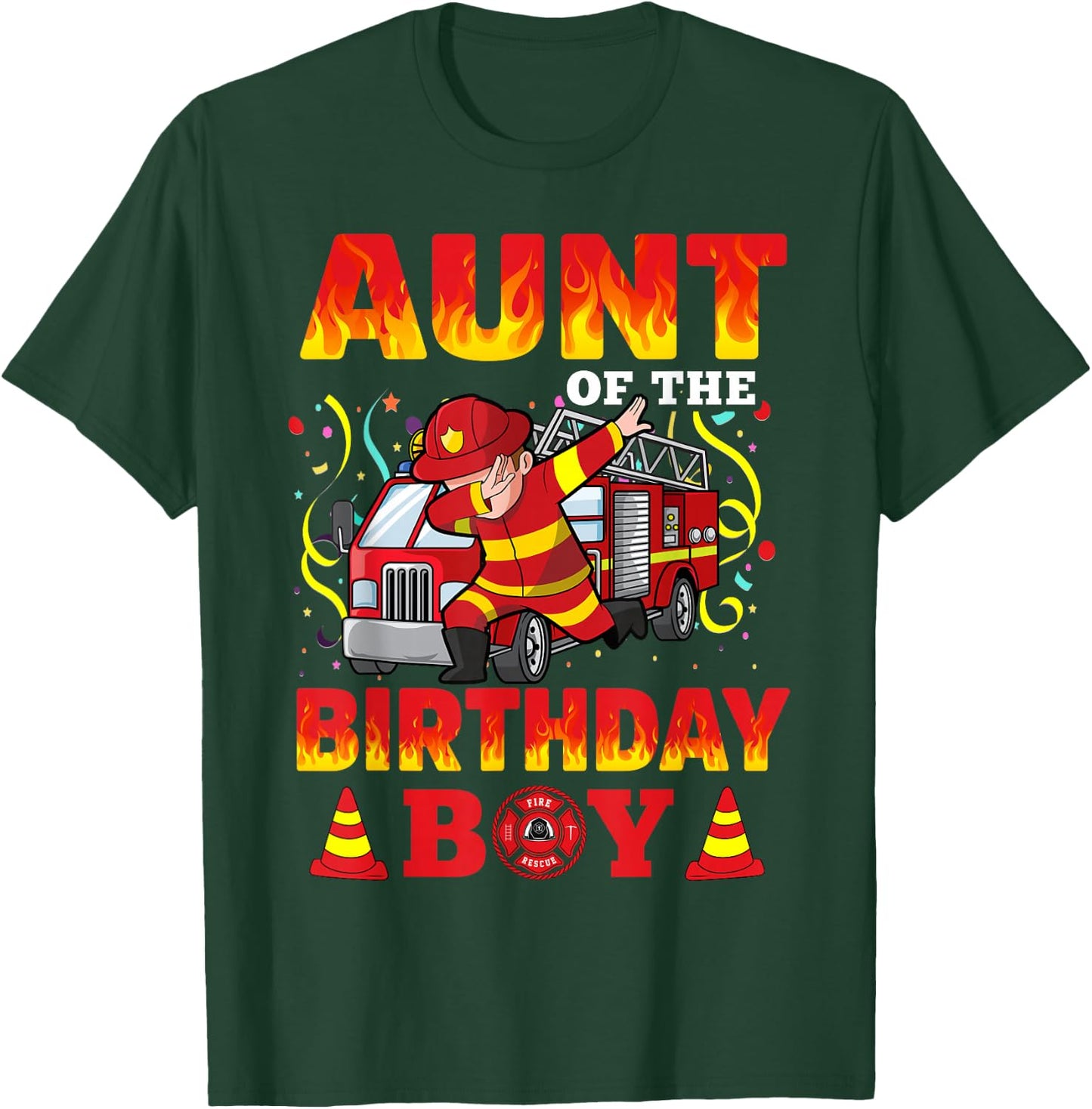 Aunt Of The Birthday Boy Fire Truck Firefighter Boys T-Shirt - T-Shirt | Forest