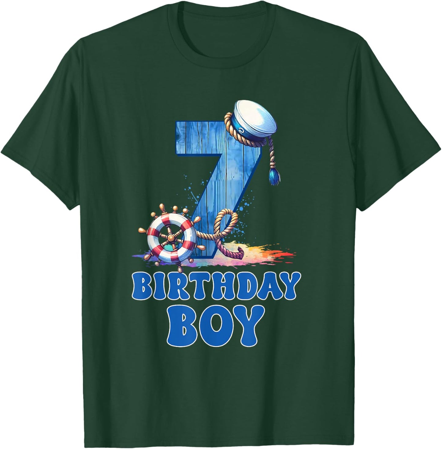 7 Year Old Boy Birthday Sailor Nautical 7th Birthday Party T-Shirt - T-Shirt | Forest