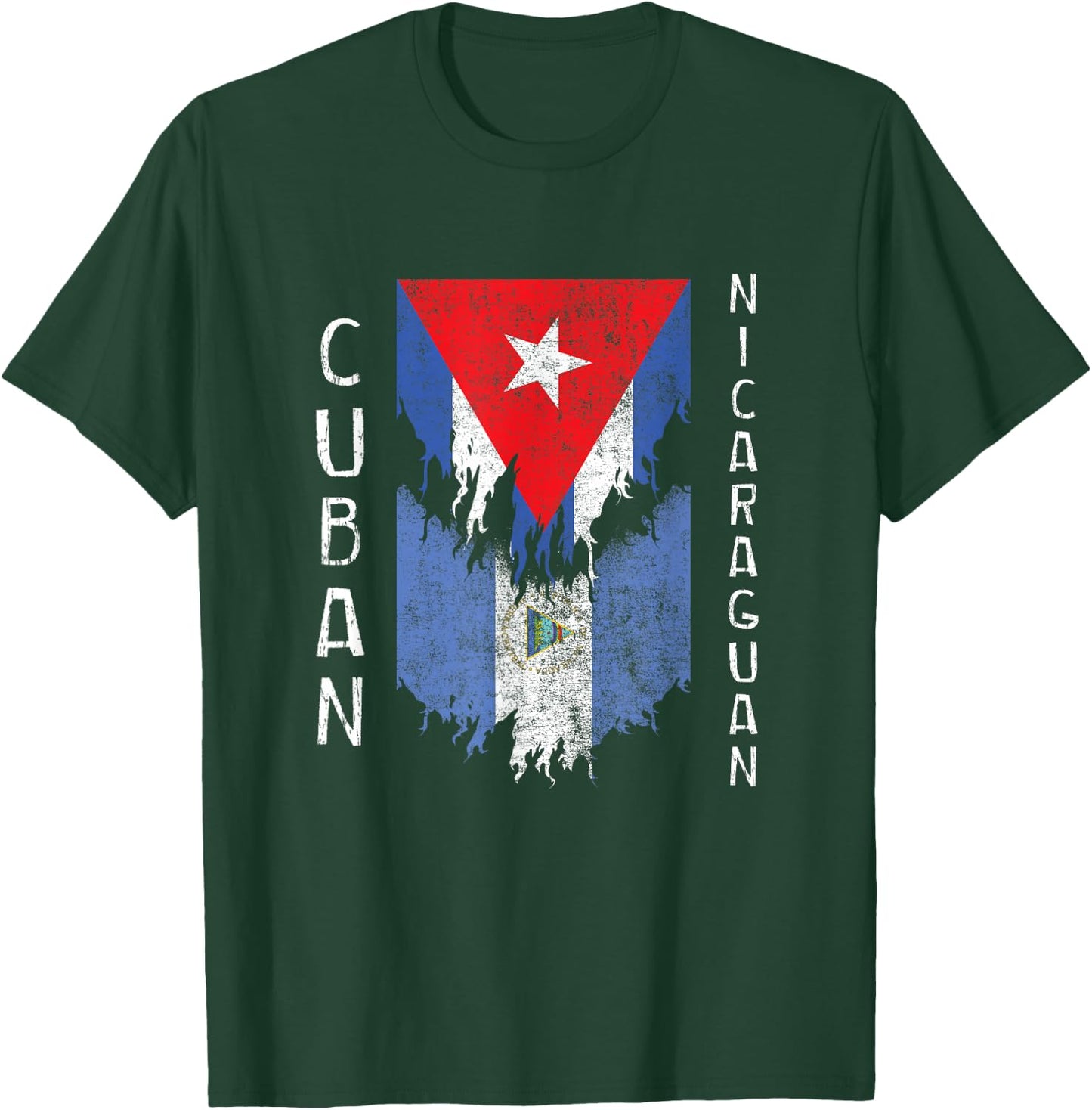 Cuban Nicaraguan Flags Ripped Torn Cuba Nicaragua T-Shirt - T-Shirt | Forest