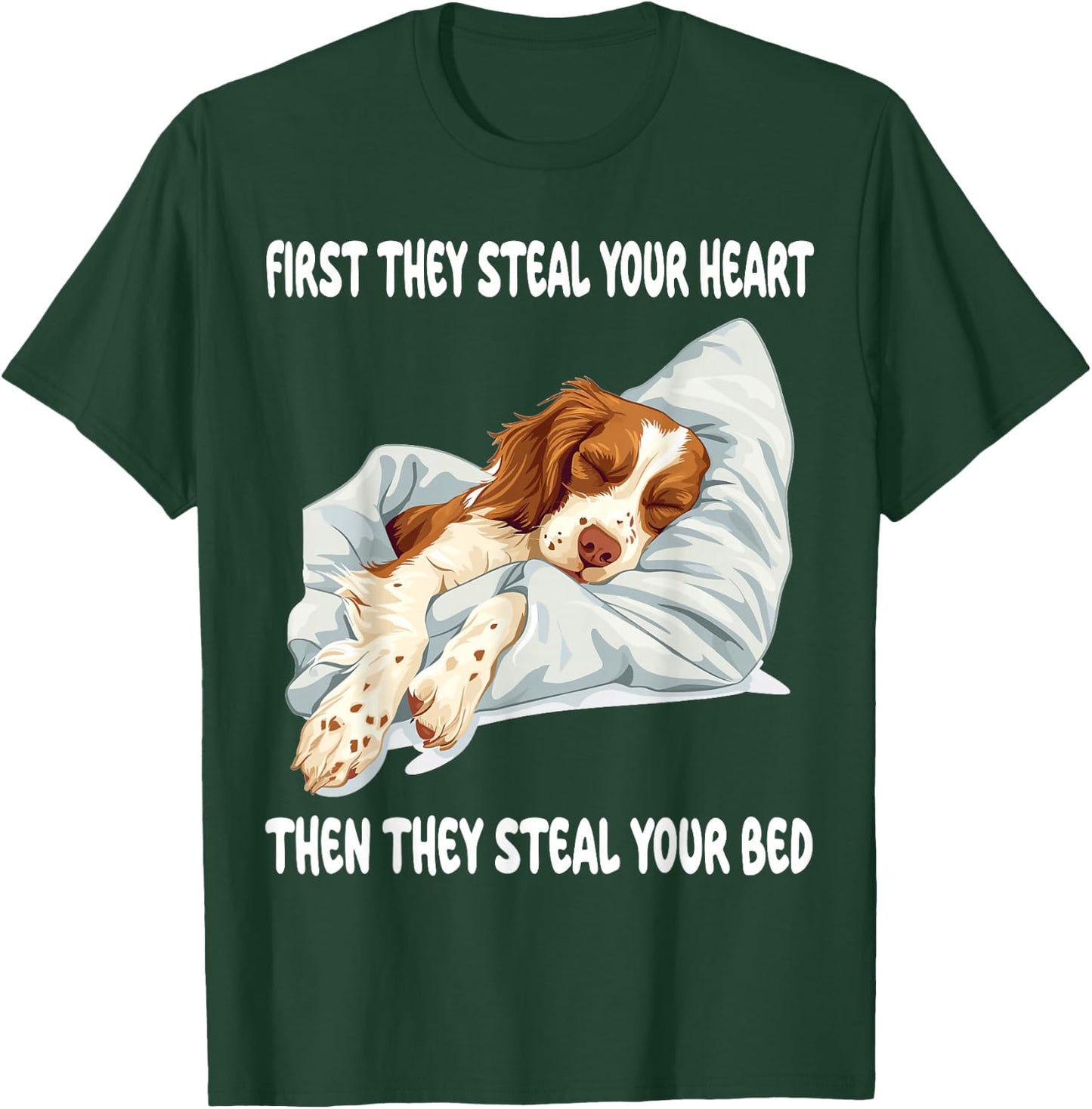 Brittany Spaniel Sleeping Pajamas Nightgown T-Shirt - T-Shirt | Forest