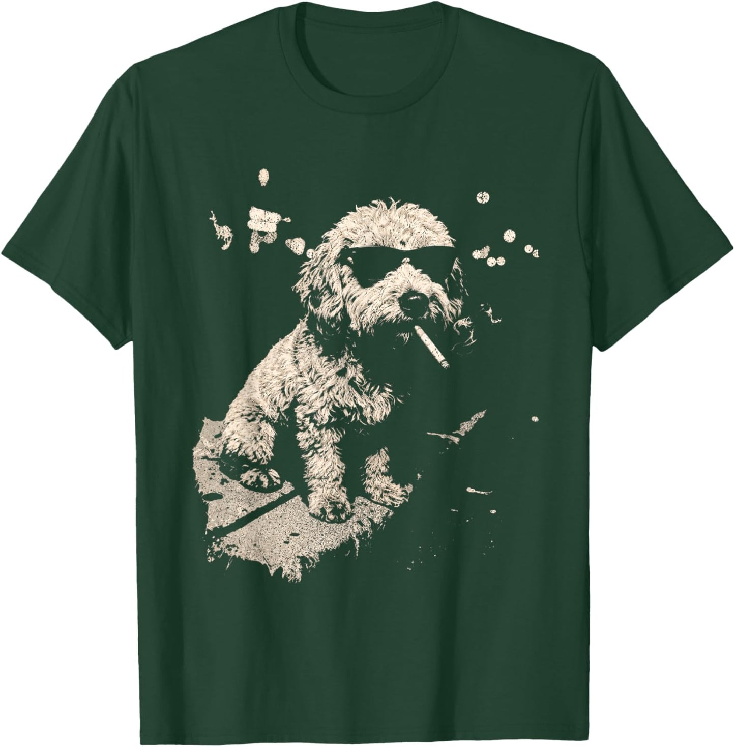 Funny Dog Smoking Goldendoodle Cigarette Cool Dog Design T-Shirt - T-Shirt | Forest