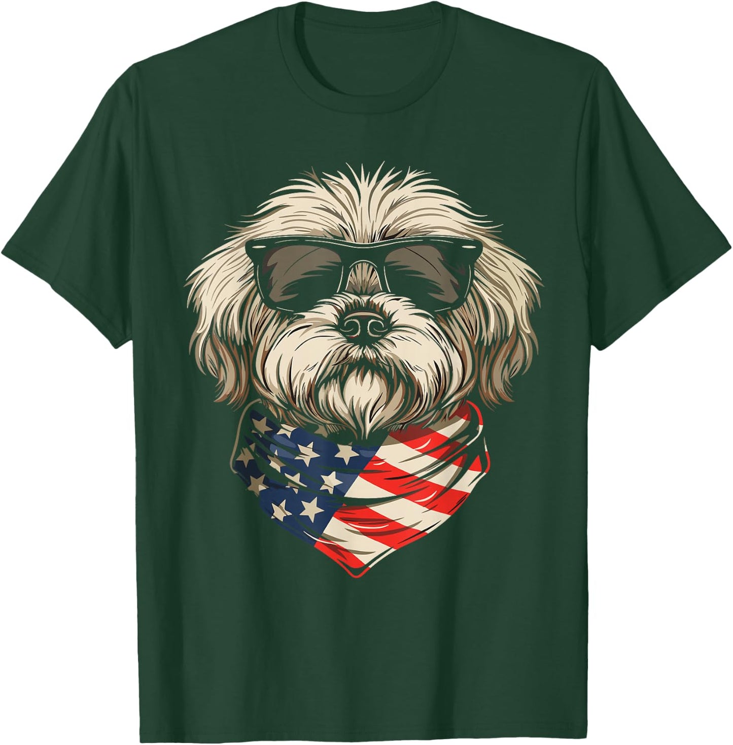 Patriotic American Shih Tzu USA Flag Dog 4th Of July T-Shirt - T-Shirt | Forest