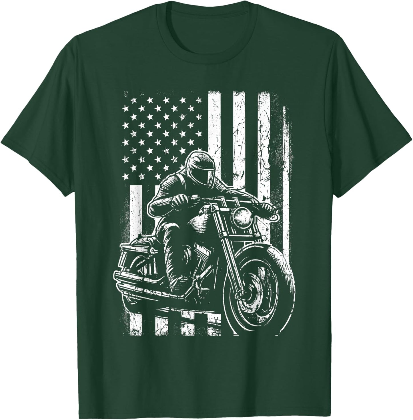 Patriotic Motorcycle American US Flag Biker T-Shirt - T-Shirt | Forest