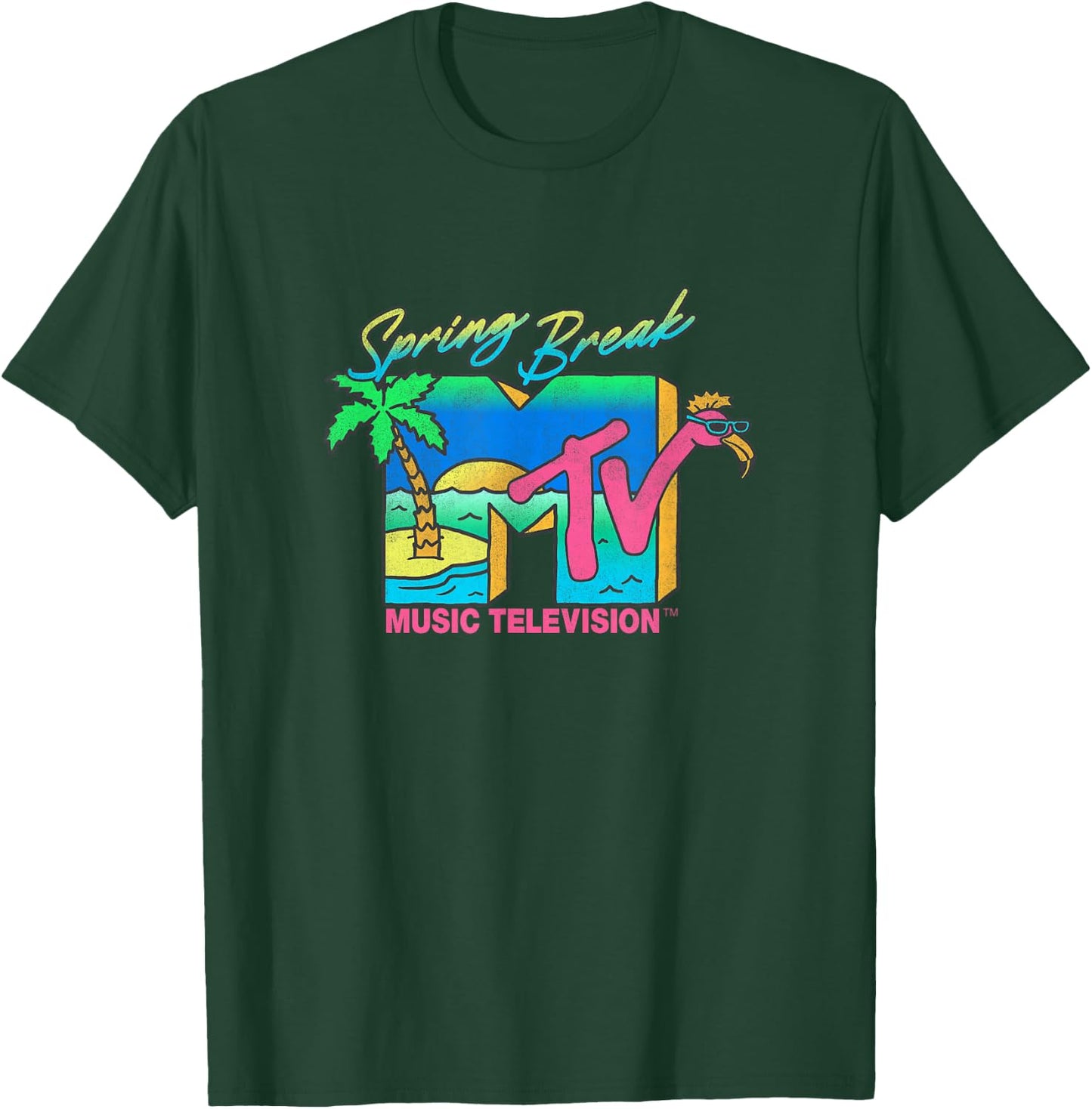 MTV Retro Spring Break Neon Flamingo Party Island Logo T-Shirt - T-Shirt | Forest