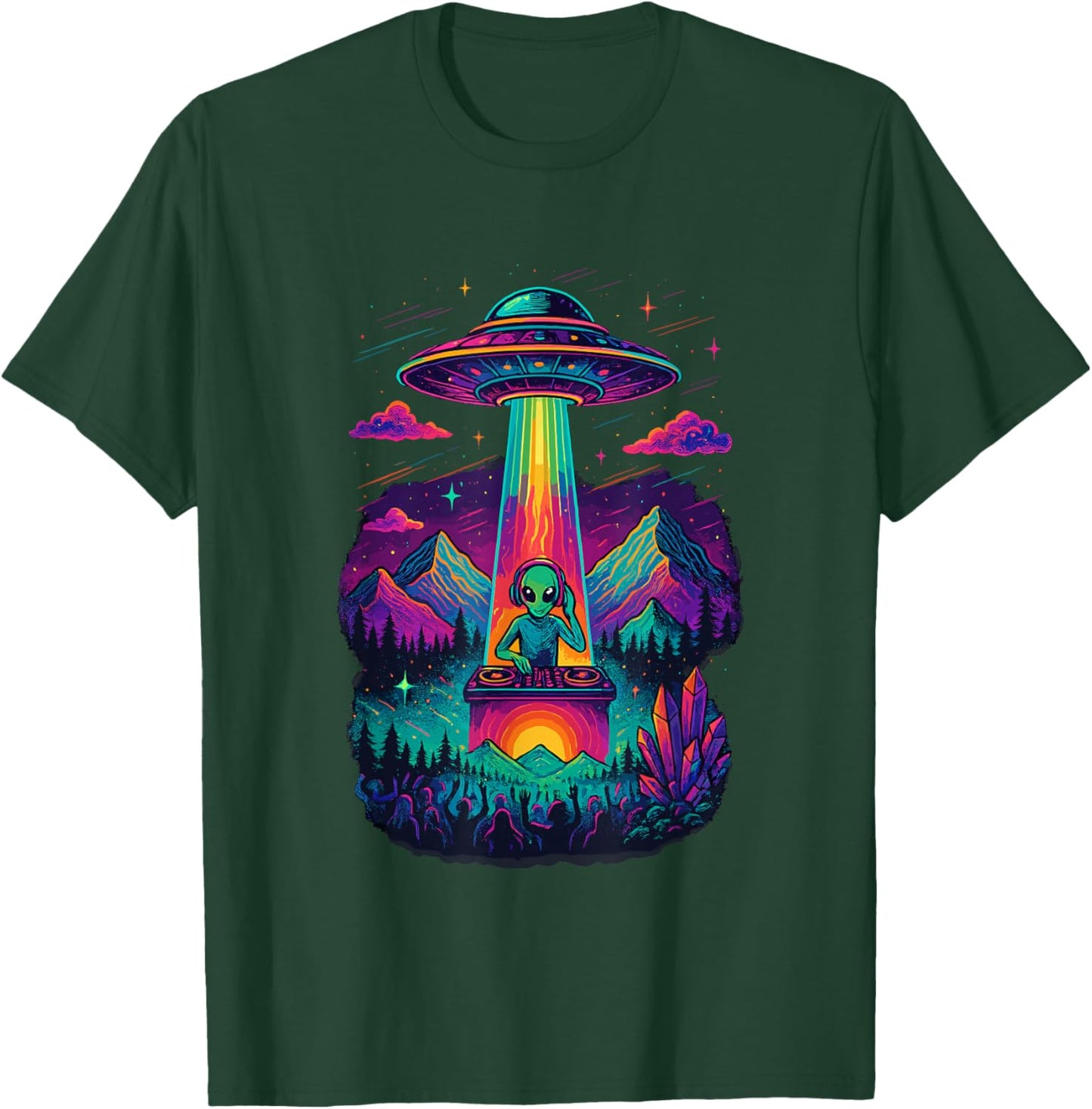 EDM Alien DJ Rave Party UFO House Techno Music T-Shirt - T-Shirt | Forest