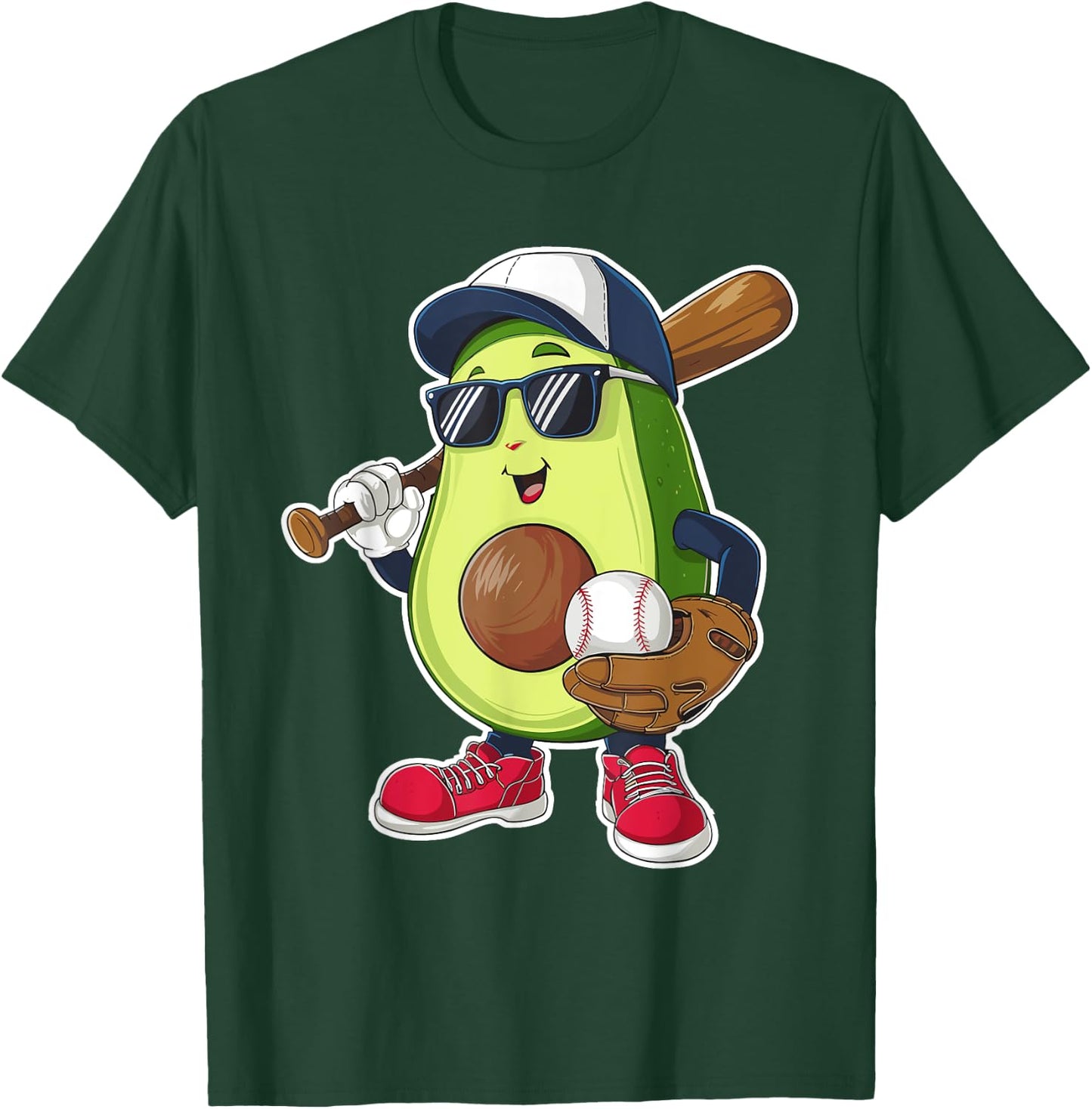 Sport Fruit Cute Avocado Baseball Player Avocado Softball T-Shirt - T-Shirt | Forest